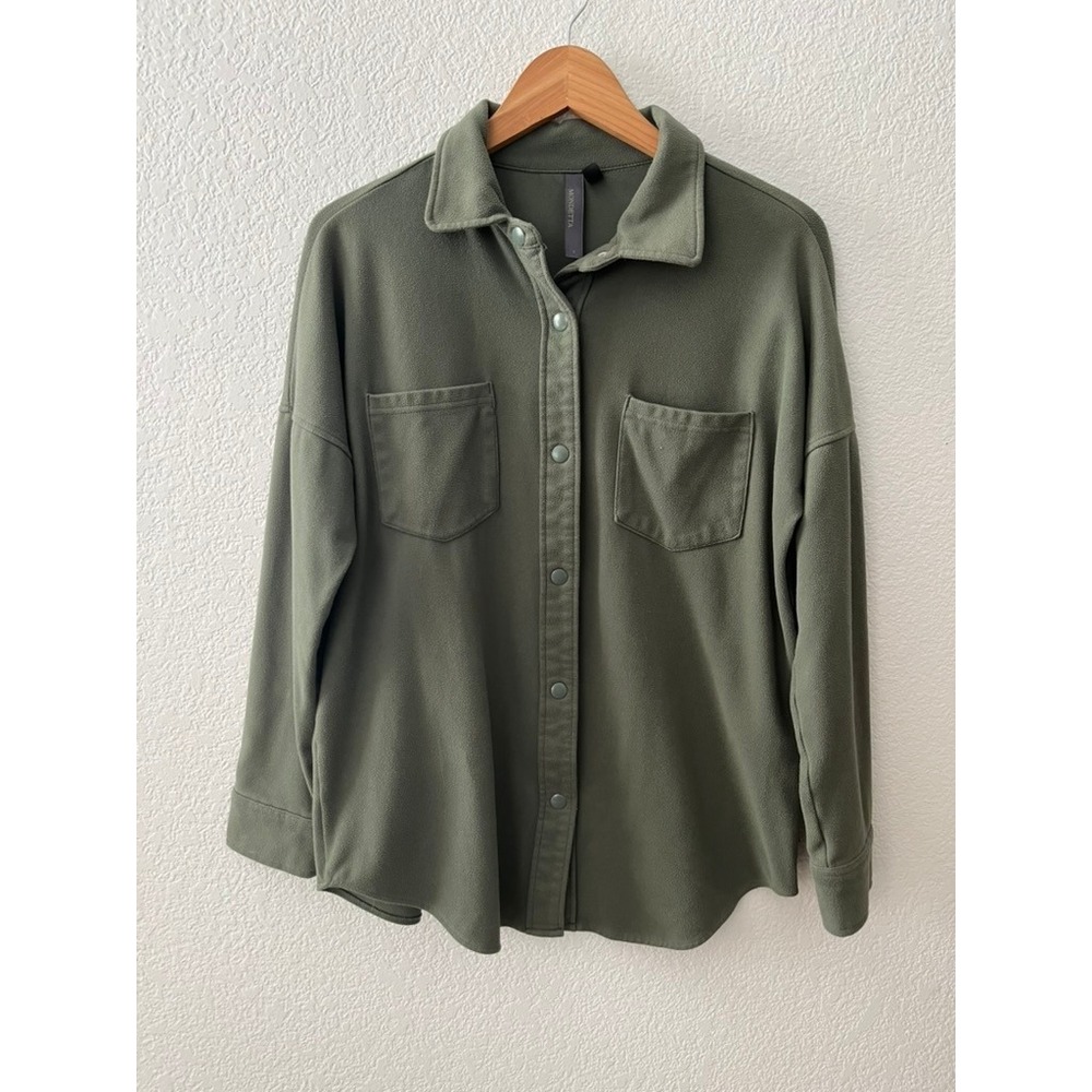 Mondetta Women Olive Green Fleece Shacket Button Down Shirt Jacket‎ Small